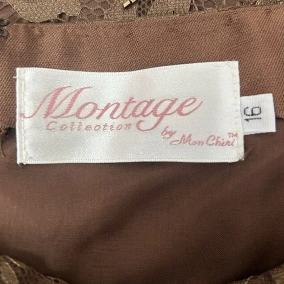 Montage By Mon Cherie Beaded Sequin Silk Lace Skirt, 16, Brown - Picture 3 of 5